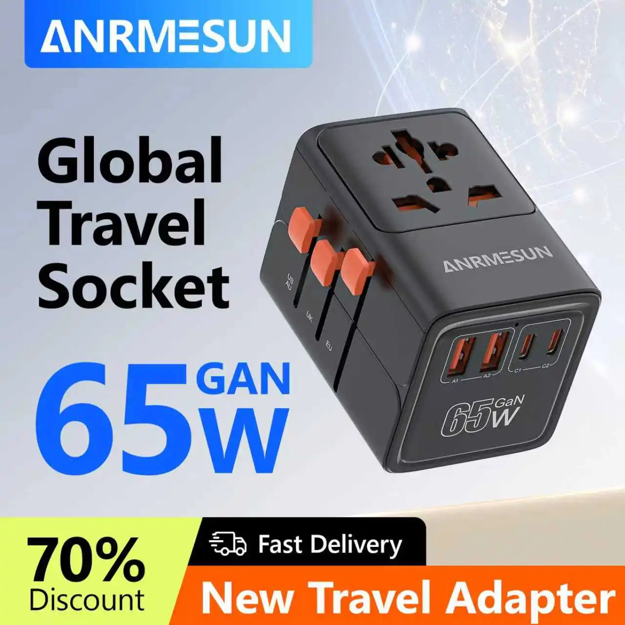 Whavi 65W Universal Travel Adapter - USB-C Fast Charging