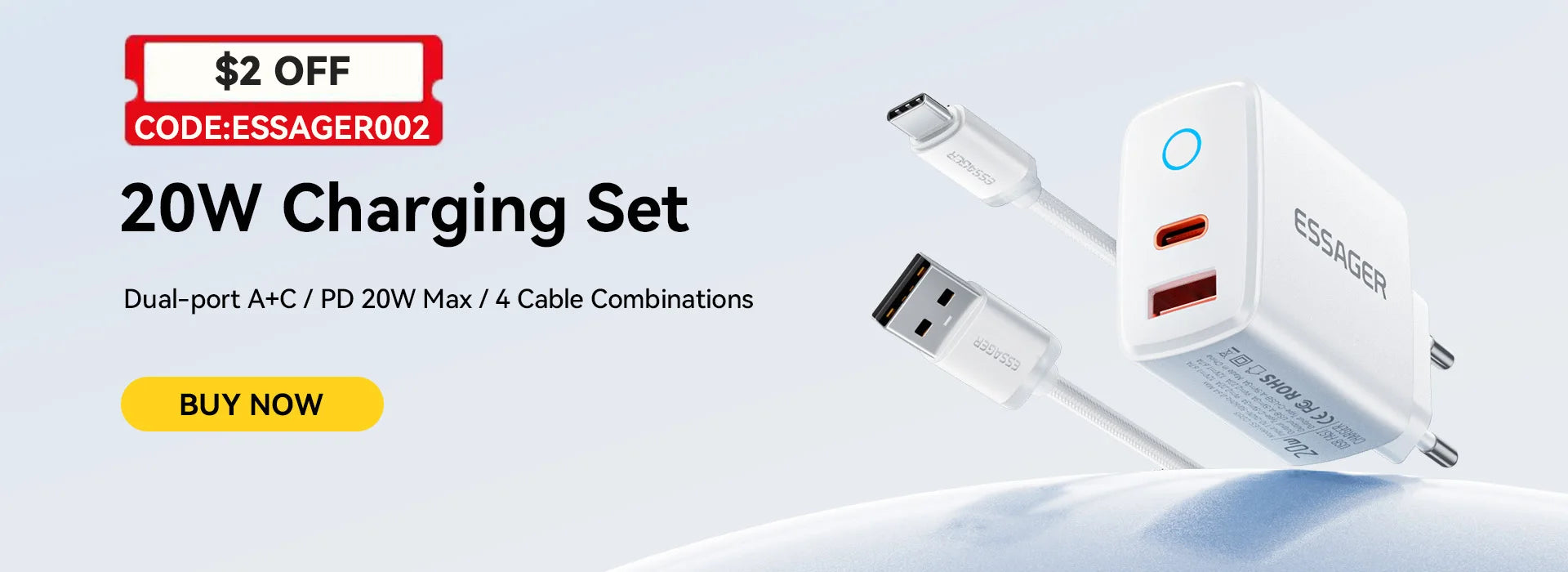 Whavi 20,000mAh Fast Charge Power Bank with Built-In Cables