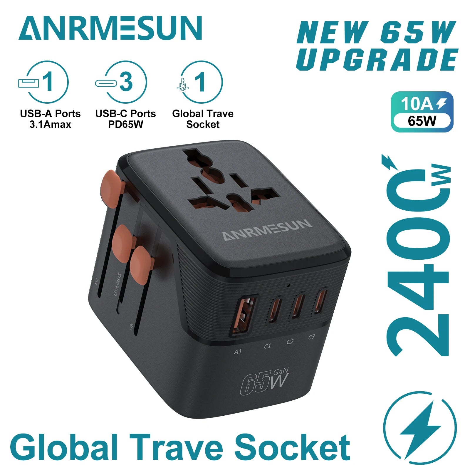 Whavi Universal Travel Adapter - 20W to 65W USB-C Fast Charging