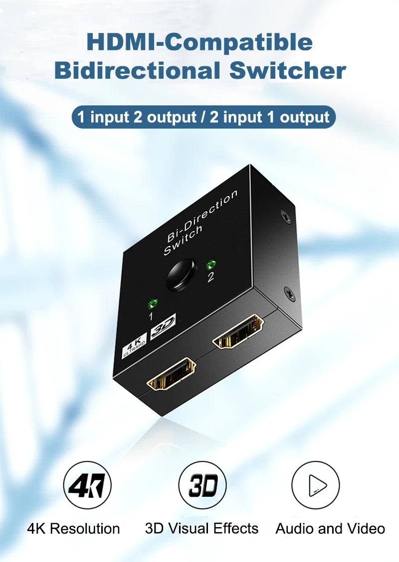 Whavi 4K HDMI Switch - 2-Port Bi-Directional Splitter