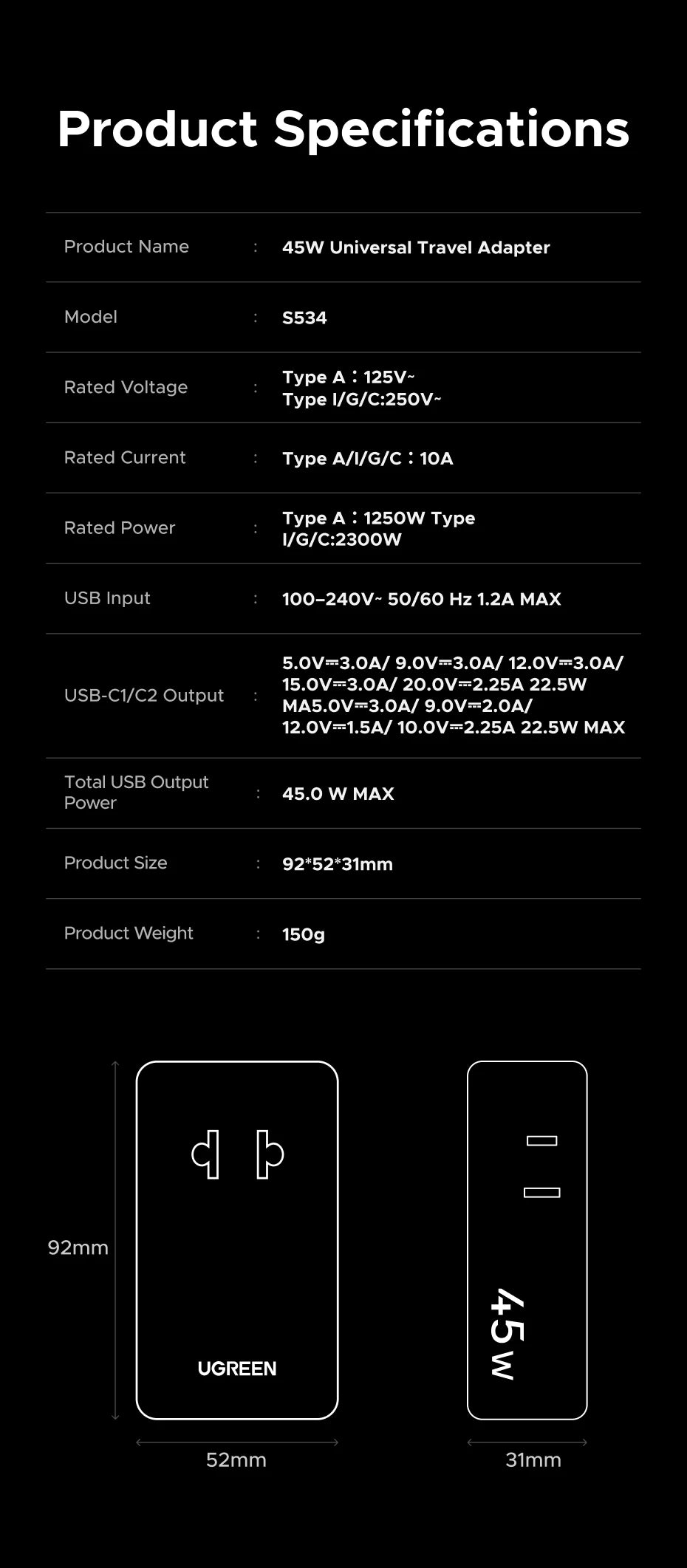 Whavi 45W Universal Travel Adapter - 6-Device Fast Charge