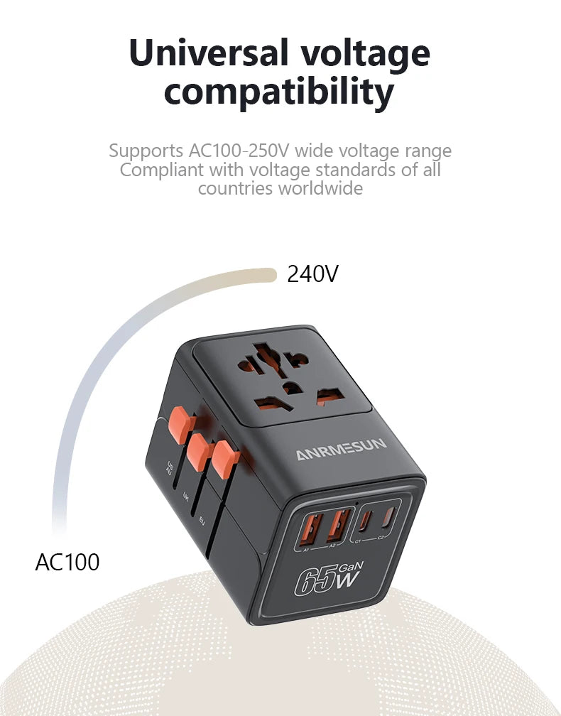Whavi 65W Universal Travel Adapter - USB-C Fast Charging