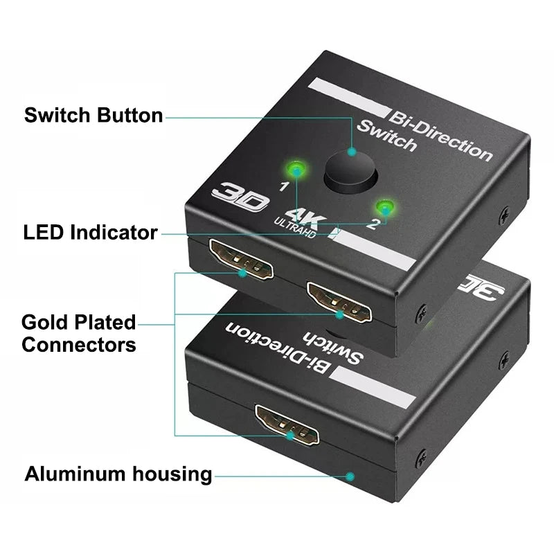 Whavi 4K HDMI Switch - 2-Port Bi-Directional Splitter