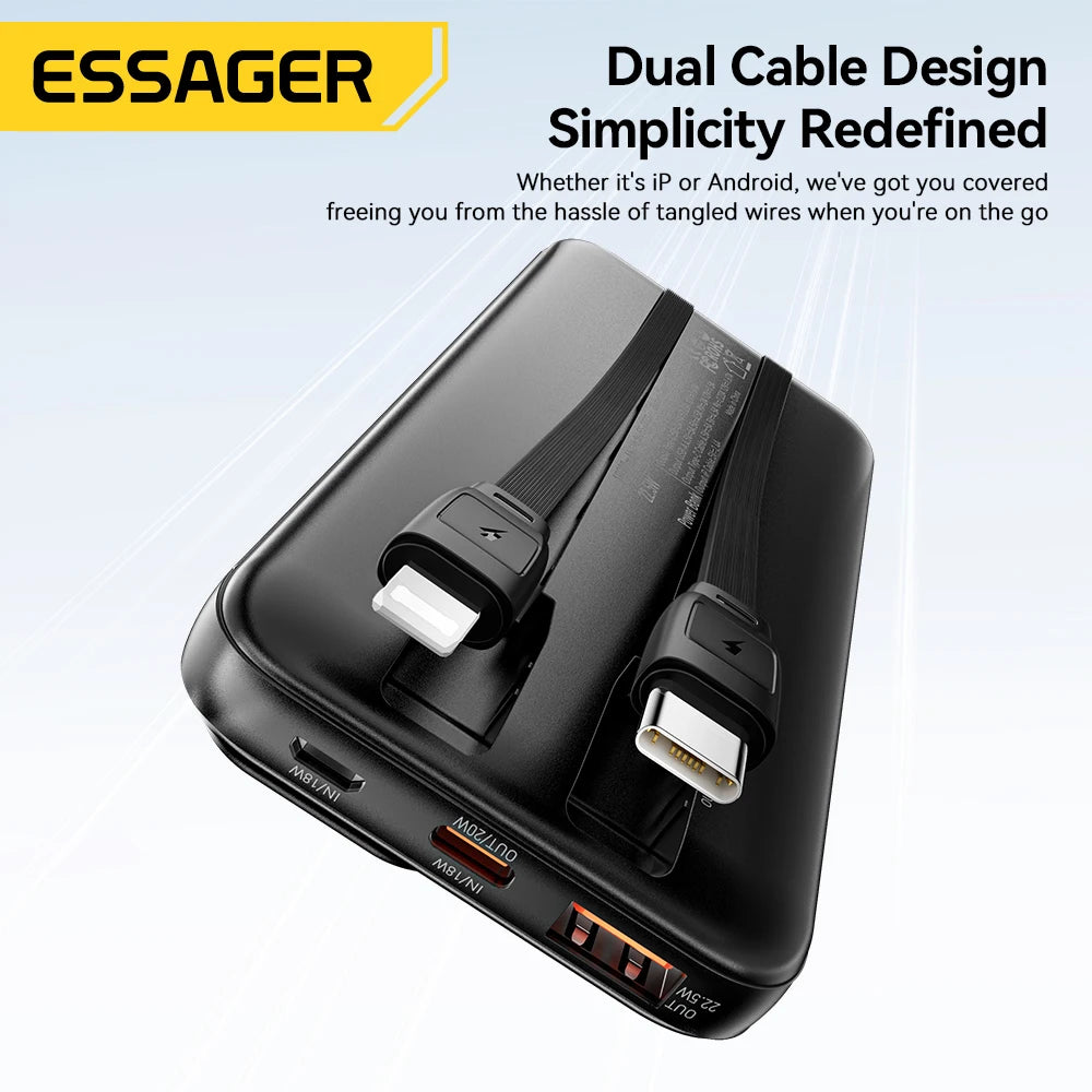 Whavi 20,000mAh Fast Charge Power Bank with Built-In Cables