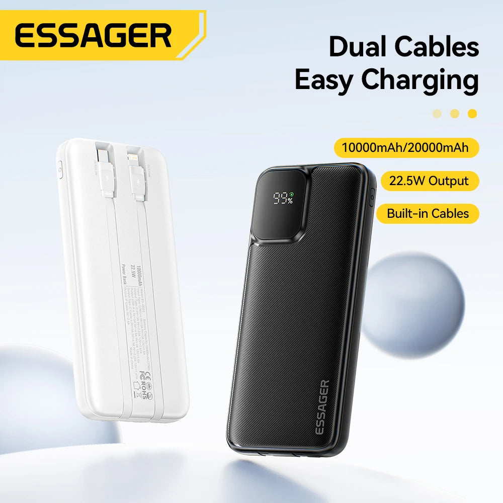 Whavi 20,000mAh Fast Charge Power Bank with Built-In Cables