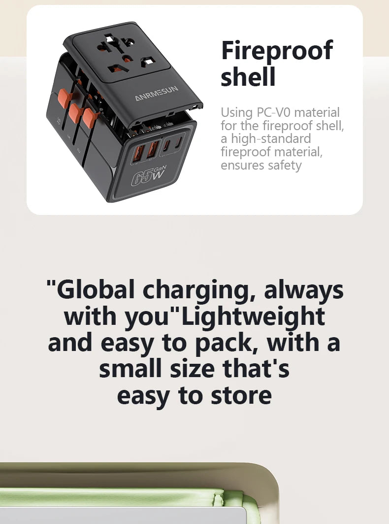Whavi 65W Universal Travel Adapter - USB-C Fast Charging