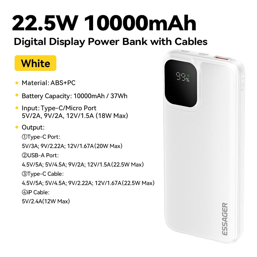 Whavi Fast Charge Power Bank with Built-In Cables - 10,000mAh / 20,000mAh