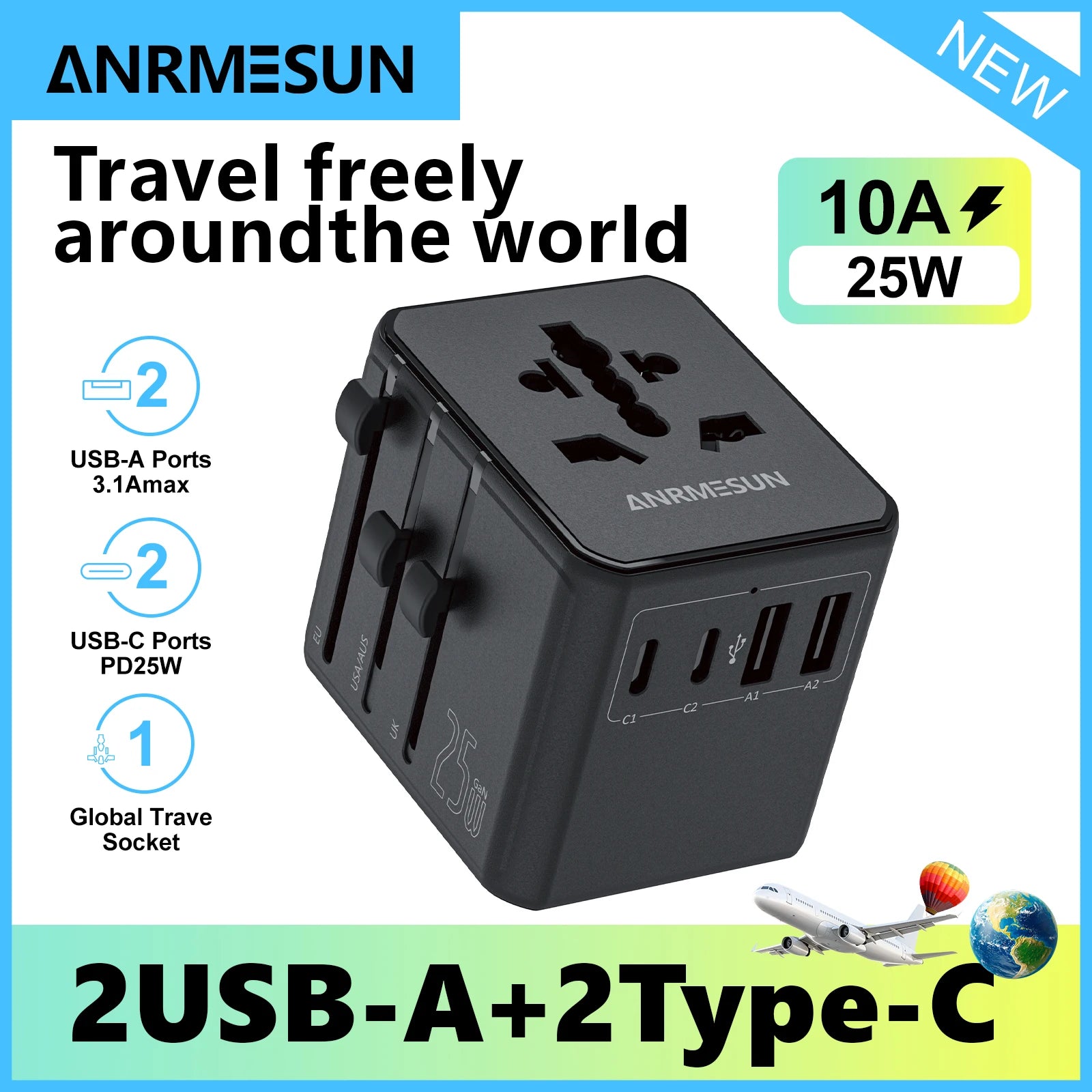 Whavi Universal Travel Adapter - 20W to 65W USB-C Fast Charging