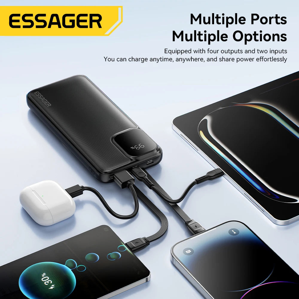 Whavi 20,000mAh Fast Charge Power Bank with Built-In Cables